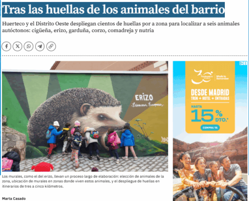 El Correo de Burgos recoge el proyecto ‘Huellas’ de Huerteco, con rutas urbanas y murales para educar sobre la fauna autóctona de Burgos.